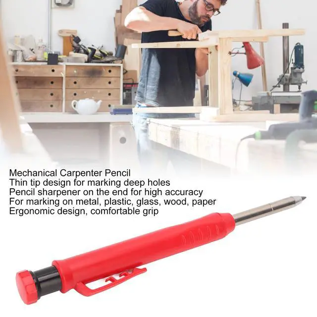 Alt view image 5 of 7 - Carpenter Pencils, Ergonomic Design Deep Hole Marker Carpenters Pencil Woodworking Pencil In built Sharpener for Metal Plastic Marking (Red)