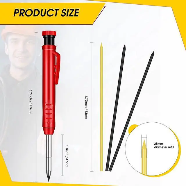 Alt view image 2 of 7 - Solid Carpenter Pencil with Sharpener and Mechanical Pencils Woodworking Pencils for Wood Flooring Marker Carpenters Drawing Scriber Architect