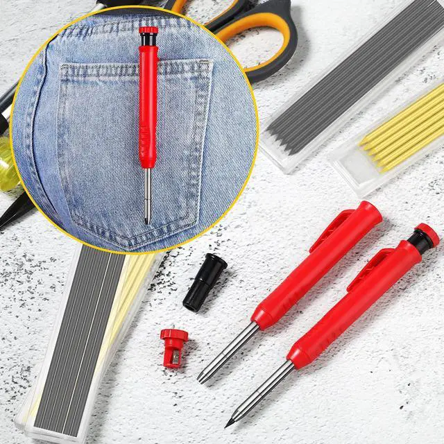 Alt view image 6 of 7 - Solid Carpenter Pencil with Sharpener and Mechanical Pencils Woodworking Pencils for Wood Flooring Marker Carpenters Drawing Scriber Architect