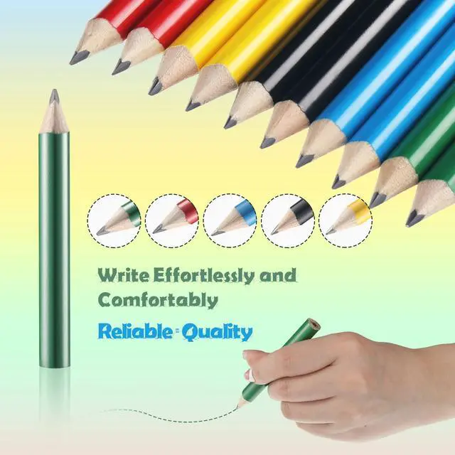 Alt view image 2 of 7 - 30 Pcs Short Triangular Fat Pencils Bulk First Day of School 3.5 Inch Wooden Jumbo Pencils with Sharpener and 2 Erasers for Preschoolers, Kindergarten, Toddlers, Beginners(Vivid Colors)