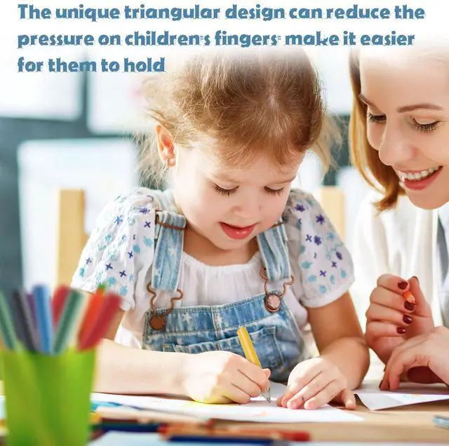 Alt view image 3 of 7 - 30 Pcs Short Triangular Fat Pencils Bulk First Day of School 3.5 Inch Wooden Jumbo Pencils with Sharpener and 2 Erasers for Preschoolers, Kindergarten, Toddlers, Beginners(Vivid Colors)