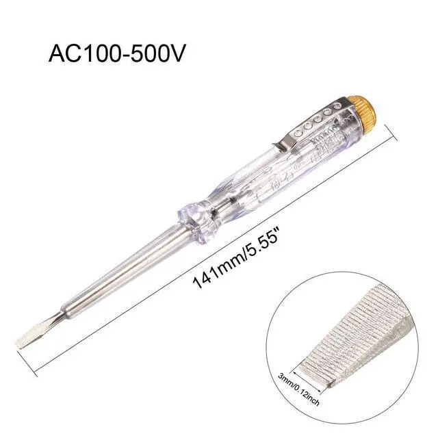 Alt view image 2 of 5 - Voltage Tester AC 100-500V with 3mm Slotted Screwdriver with Clip for Circuit Test, Clear, Pack of 3