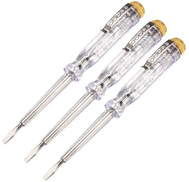 Main image of Voltage Tester AC 100-500V with 3mm Slotted Screwdriver with Clip for Circuit Test, Clear, Pack of 3