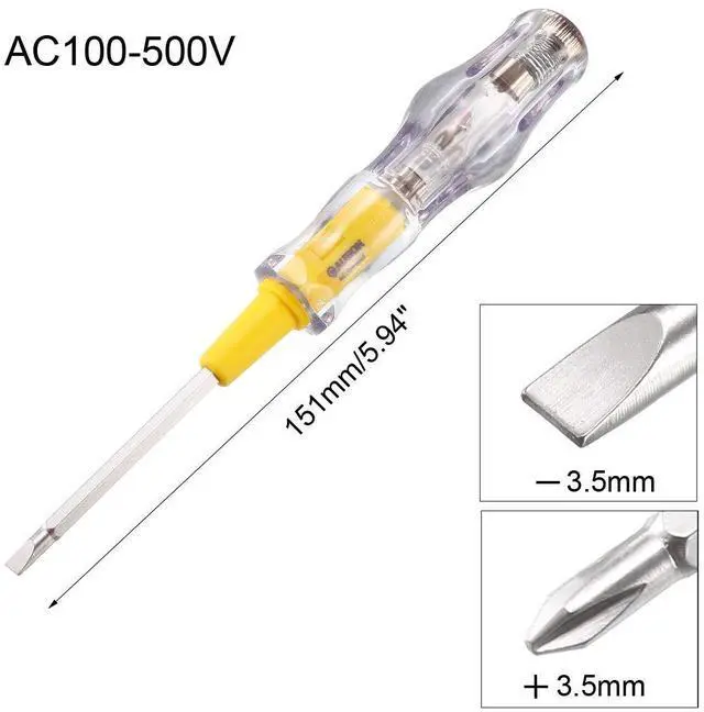 Alt view image 2 of 6 - Voltage Tester Pen AC 100-500V with 3.5mm Slotted Phillips Screwdriver 151mm Length for Circuit Test, Clear and Yellow