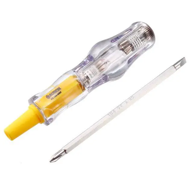 Alt view image 3 of 6 - Voltage Tester Pen AC 100-500V with 3.5mm Slotted Phillips Screwdriver 151mm Length for Circuit Test, Clear and Yellow