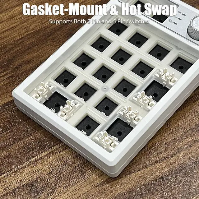 Alt view image 4 of 7 - Wireless Mechanical Numpad Barebones Kit, Gasket Programmable Macro Numeric Keyboard DIY, 19-Key Custom Number Pad with Metal Volume Knob, Hot Swappable, RGB Backlit, NKRO for Win/Mac, White