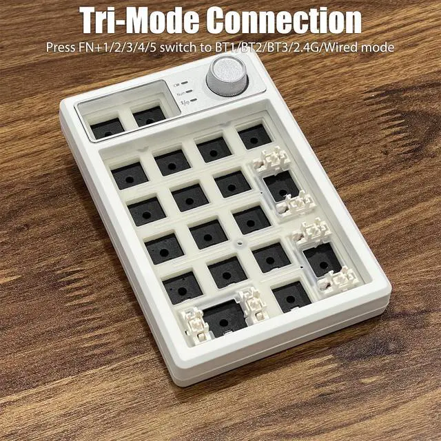 Alt view image 3 of 7 - Wireless Mechanical Numpad Barebones Kit, Gasket Programmable Macro Numeric Keyboard DIY, 19-Key Custom Number Pad with Metal Volume Knob, Hot Swappable, RGB Backlit, NKRO for Win/Mac, White