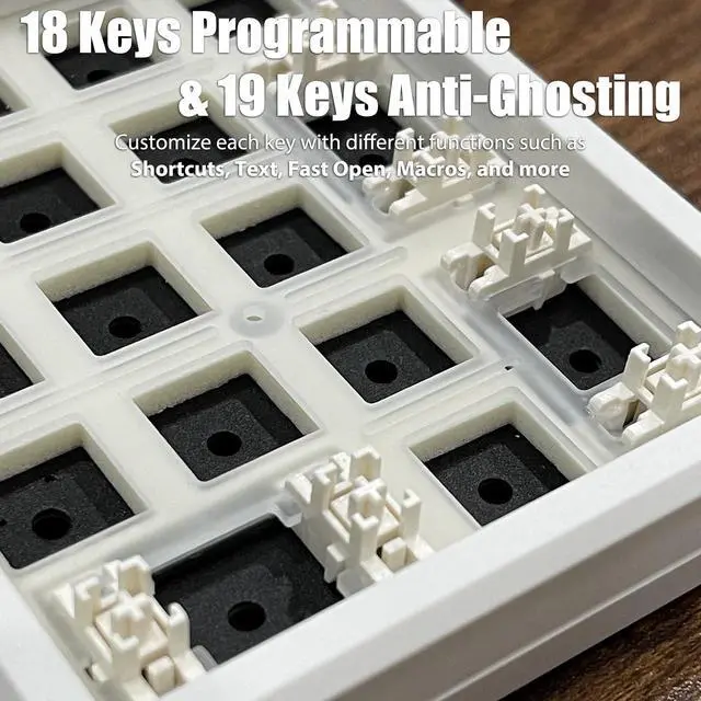 Alt view image 5 of 7 - Wireless Mechanical Numpad Barebones Kit, Gasket Programmable Macro Numeric Keyboard DIY, 19-Key Custom Number Pad with Metal Volume Knob, Hot Swappable, RGB Backlit, NKRO for Win/Mac, White
