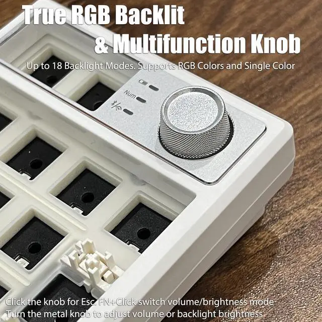 Alt view image 6 of 7 - Wireless Mechanical Numpad Barebones Kit, Gasket Programmable Macro Numeric Keyboard DIY, 19-Key Custom Number Pad with Metal Volume Knob, Hot Swappable, RGB Backlit, NKRO for Win/Mac, White