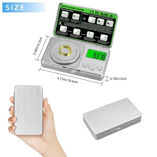 Alt view image 2 of 6 - High Precision Mg Scale 100g/0.001g, Pocket Digital Milligram Scale, Small Gram Jewelry Scale, Coin Scale with 50g Calibration Weight for Gold/Silver/Gems/Powder Medicine Benechef