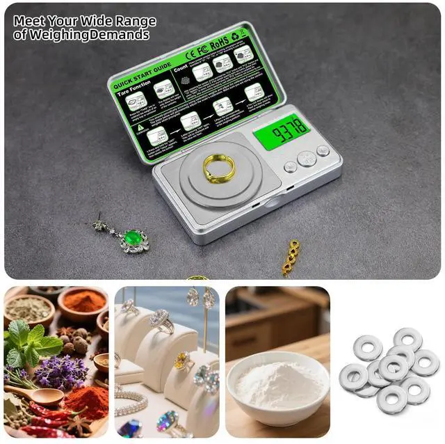 Alt view image 3 of 6 - High Precision Mg Scale 100g/0.001g, Pocket Digital Milligram Scale, Small Gram Jewelry Scale, Coin Scale with 50g Calibration Weight for Gold/Silver/Gems/Powder Medicine Benechef