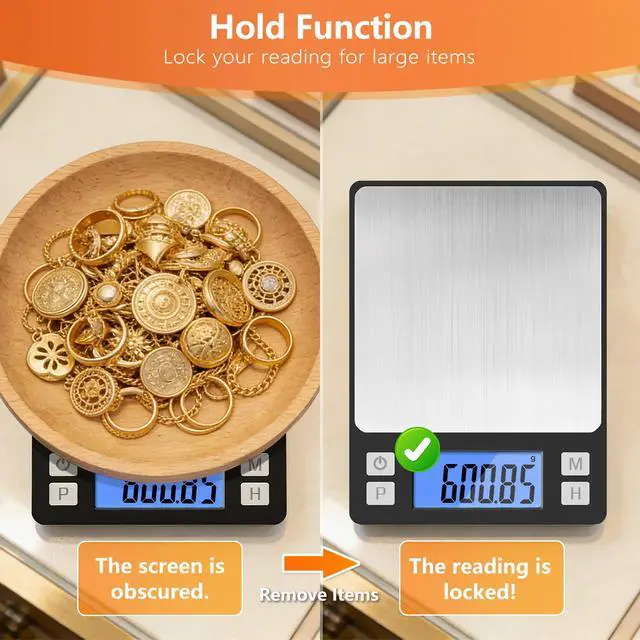 Alt view image 5 of 7 - 0.01g High Precision Jewelry Scale, 1000g Digital Gram Scale with Hold, Tare & Counting Function, Small & Portable Design for Gold, Bullion, Coins, Gemstones & Crafts, Black
