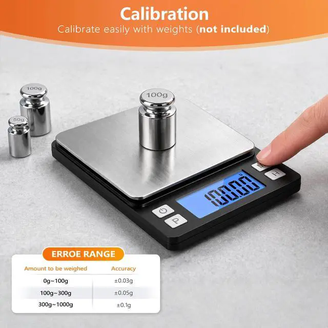 Alt view image 6 of 7 - 0.01g High Precision Jewelry Scale, 1000g Digital Gram Scale with Hold, Tare & Counting Function, Small & Portable Design for Gold, Bullion, Coins, Gemstones & Crafts, Black