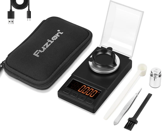 Main image of Digital Milligram Scale 50g/0.001g, Mg Scale 9-in-1 Kit | Includes Portable Carry Bag, 50g Calibration Weight, USB-C & Battery, Powder Scale for Capsule Filling, Supplement, Reloading