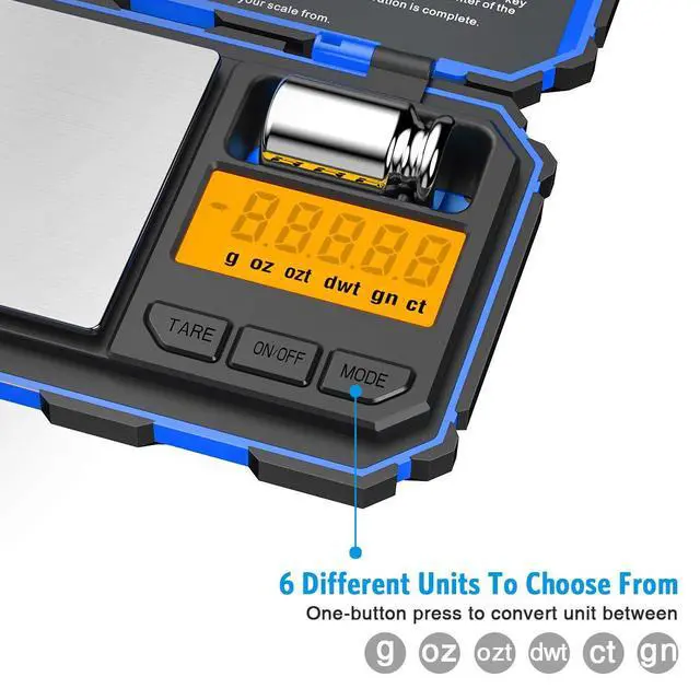 Alt view image 2 of 7 - (Upgradaed) Digital Mini Scale, 200g /0.01g Pocket Scale, 50g Calibration Weight, Electronic Smart Scale, 6 Units, LCD Backlit Display, Tare, Auto Off, Stainless Steel (Battery Included)