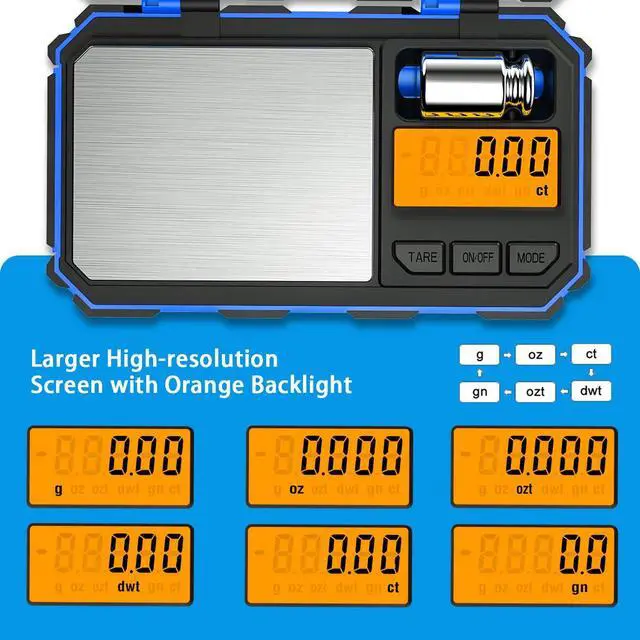 Alt view image 3 of 7 - (Upgradaed) Digital Mini Scale, 200g /0.01g Pocket Scale, 50g Calibration Weight, Electronic Smart Scale, 6 Units, LCD Backlit Display, Tare, Auto Off, Stainless Steel (Battery Included)