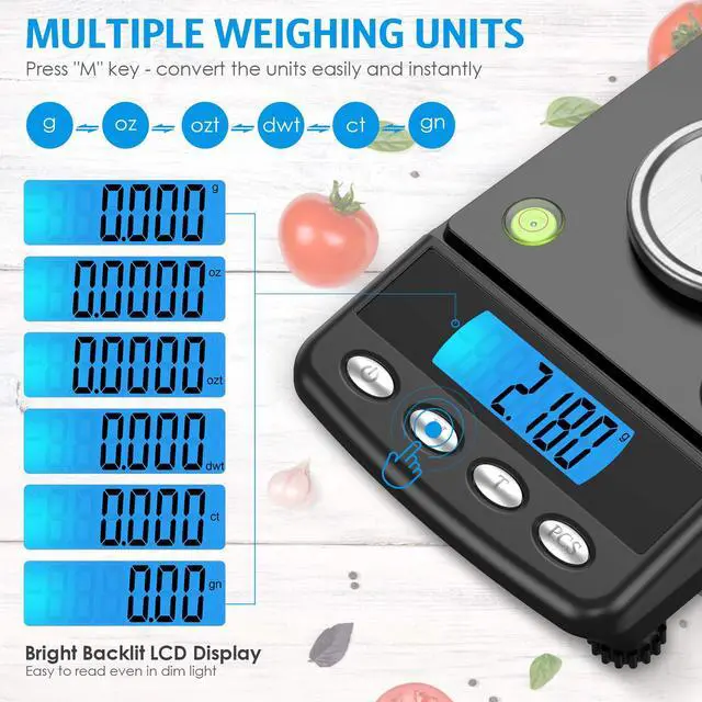 Alt view image 3 of 7 - 20g/0.001g Digital Milligram Scale, Precision Electronic Scale with 6 Units, USB & Battery Powered, Tare, Calibration Weights, Tweezers, Pocket Microgram Scale for Powder Medicine, Jewelry