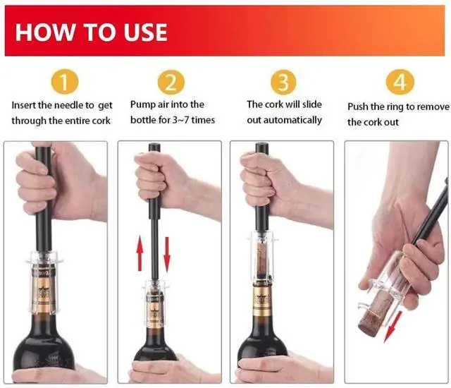 Alt view image 2 of 6 - Air Pressure Pump Bottle Opener With Foil Cutter,Aerator Pourer,Vacuum Stopper(4PCS),Simple Cork Remover,Efficient Corkscrew Bottle Opener,Great For Wine Lovers,Perfect Wine Gift.