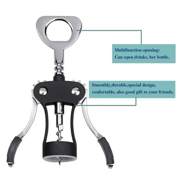 Alt view image 2 of 4 - Wing Corkscrew,Ilyever Premium Wine Opener with Bottle Stopper,Multifunctional Corkscrew Wine Cork Opener Bottler Opener Remover for Home, Kitchen,Restaurant,Party and as Gift,Black