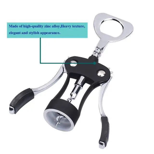Alt view image 3 of 4 - Wing Corkscrew,Ilyever Premium Wine Opener with Bottle Stopper,Multifunctional Corkscrew Wine Cork Opener Bottler Opener Remover for Home, Kitchen,Restaurant,Party and as Gift,Black