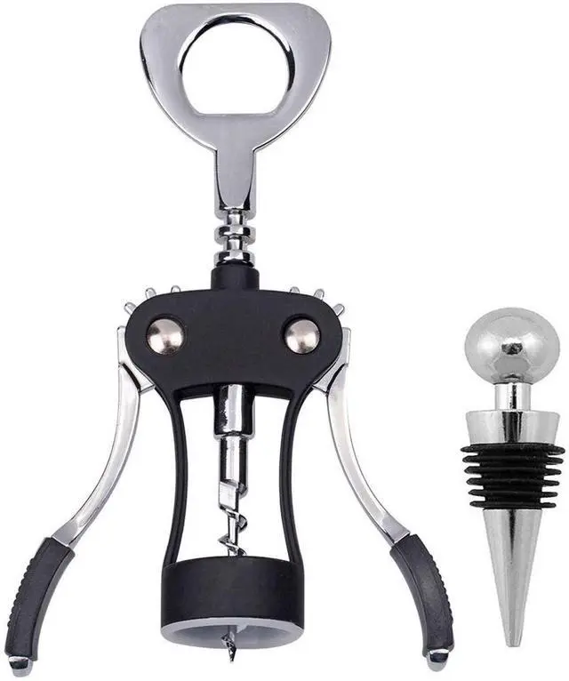 Main image of Wing Corkscrew,Ilyever Premium Wine Opener with Bottle Stopper,Multifunctional Corkscrew Wine Cork Opener Bottler Opener Remover for Home, Kitchen,Restaurant,Party and as Gift,Black