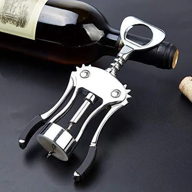 Alt view image 4 of 4 - Wing Corkscrew,Ilyever Premium Wine Opener with Bottle Stopper,Multifunctional Corkscrew Wine Cork Opener Bottler Opener Remover for Home, Kitchen,Restaurant,Party and as Gift,Black