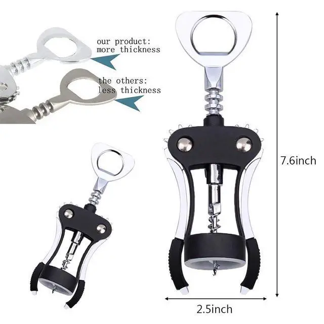 Alt view image 2 of 7 - Wine Opener, Multifunctional Wing Corkscrew Wine Bottle Opener for all Cork Stoppered and Beer Cap Bottles, Luxury Waiter Corkscrew with Stopper Set for Wine Enthusiast, Waiters - Black