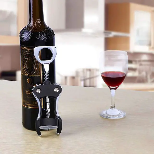 Alt view image 7 of 7 - Wine Opener, Multifunctional Wing Corkscrew Wine Bottle Opener for all Cork Stoppered and Beer Cap Bottles, Luxury Waiter Corkscrew with Stopper Set for Wine Enthusiast, Waiters - Black