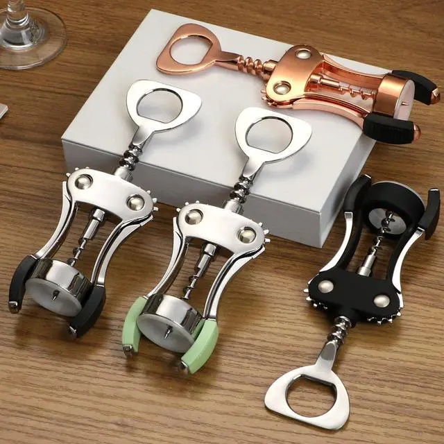 Alt view image 5 of 7 - Wine Opener, Heavy-Duty Zinc Alloy Wing Corkscrew, Premium Beer Bottle Opener, Multifunctional Wine Accessories with Ergonomic Handle and Sharp Screw, for Kitchen, Bar, Restaurant (Rose Gold)