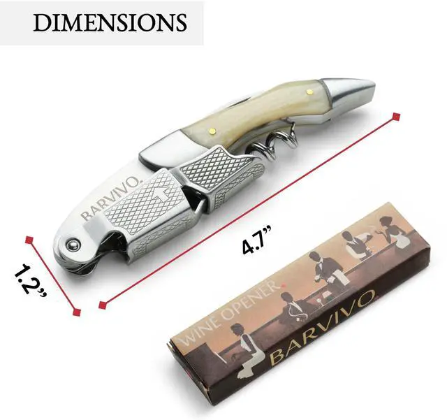 Alt view image 2 of 6 - Wine Opener with Foil Cutter and Cap Remover - Double Hinged Corkscrew for Bartenders - Stainless Steel Wine Key for Easy Bottle Opening - Manual Wine Bottle Opener - White Resin, 4.7x1.2-Inch