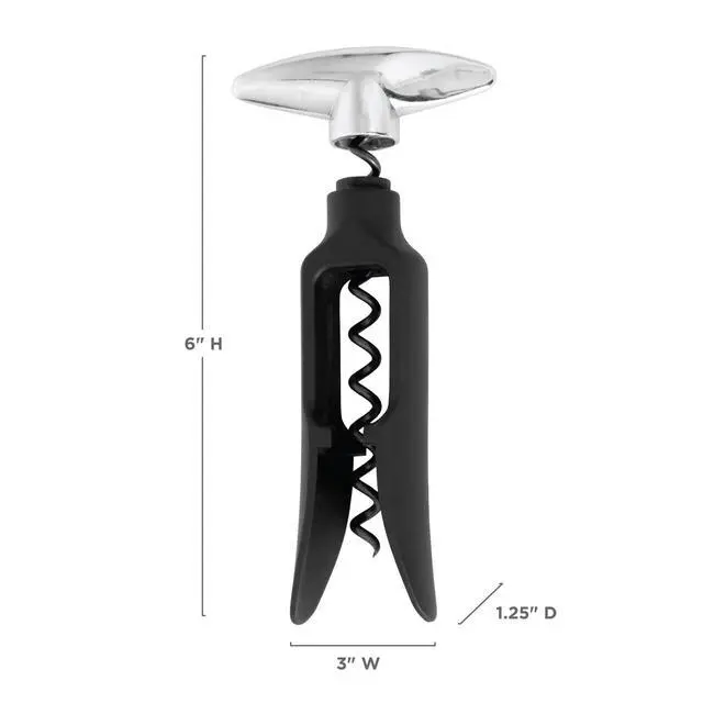 Alt view image 3 of 7 - Self Pulling Corkscrew Wine Opener, Durable Plastic with Easy Turn Chrome Handle, Wine Bottle Opener for Bartenders, Home Bar Tools, Bar Cart Accessories, Kitchen Essentials, Set of 1, Black