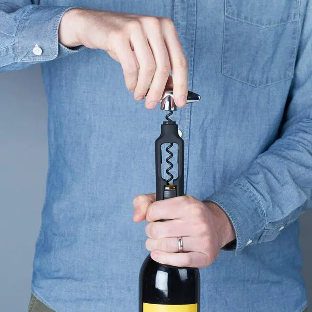 Alt view image 7 of 7 - Self Pulling Corkscrew Wine Opener, Durable Plastic with Easy Turn Chrome Handle, Wine Bottle Opener for Bartenders, Home Bar Tools, Bar Cart Accessories, Kitchen Essentials, Set of 1, Black