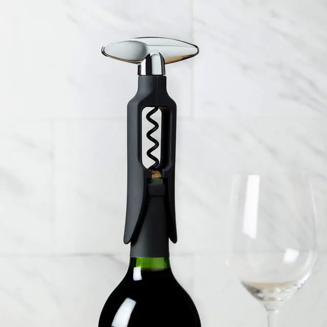 Alt view image 5 of 7 - Self Pulling Corkscrew Wine Opener, Durable Plastic with Easy Turn Chrome Handle, Wine Bottle Opener for Bartenders, Home Bar Tools, Bar Cart Accessories, Kitchen Essentials, Set of 1, Black