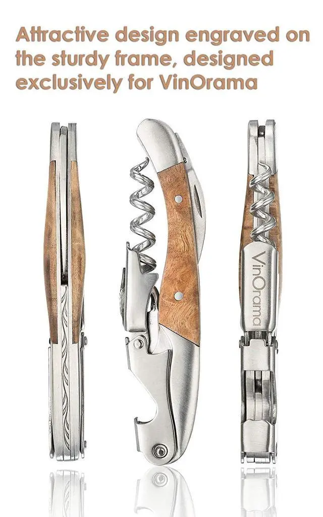 Alt view image 4 of 7 - Waiters Corkscrew Wine Opener Rosewood Handle 3-in-1 Beer Bottle Opener and Foil Cutter, The Best Choice of Professional Waiters and Bartenders Around the Globe