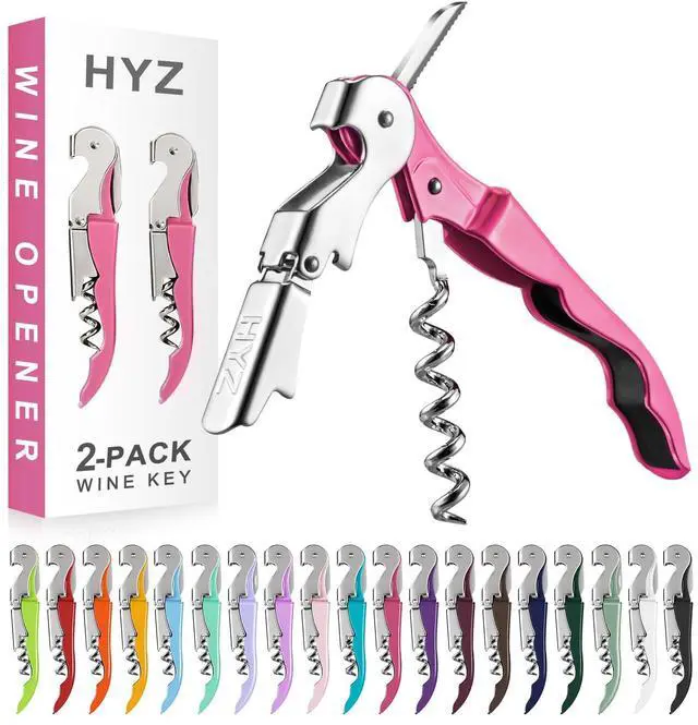 Main image of 2-Pack Wine Opener Waiter Corkscrew, Professional Wine Key for Servers, Bartender with Foil Cutter, Manual Wine Bottle Opener Double Hinged (Rosy)