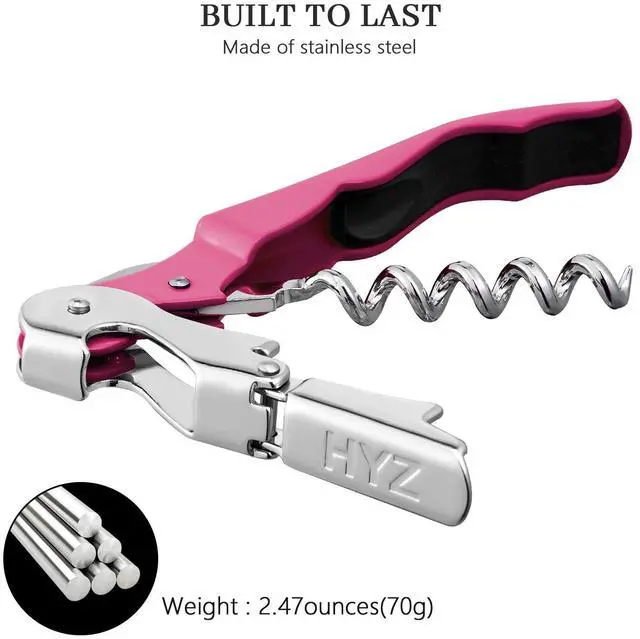 Alt view image 3 of 7 - 2-Pack Wine Opener Waiter Corkscrew, Professional Wine Key for Servers, Bartender with Foil Cutter, Manual Wine Bottle Opener Double Hinged (Rosy)
