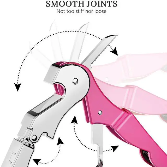 Alt view image 4 of 7 - 2-Pack Wine Opener Waiter Corkscrew, Professional Wine Key for Servers, Bartender with Foil Cutter, Manual Wine Bottle Opener Double Hinged (Rosy)