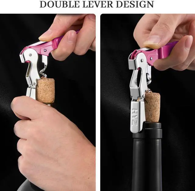 Alt view image 5 of 7 - 2-Pack Wine Opener Waiter Corkscrew, Professional Wine Key for Servers, Bartender with Foil Cutter, Manual Wine Bottle Opener Double Hinged (Rosy)