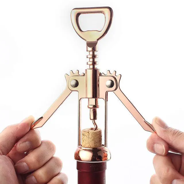 Alt view image 3 of 7 - Simple Wing Corkscrew Gold Wine Opener and Beer Opener, Multifunctional Wine Corkscrew Opener