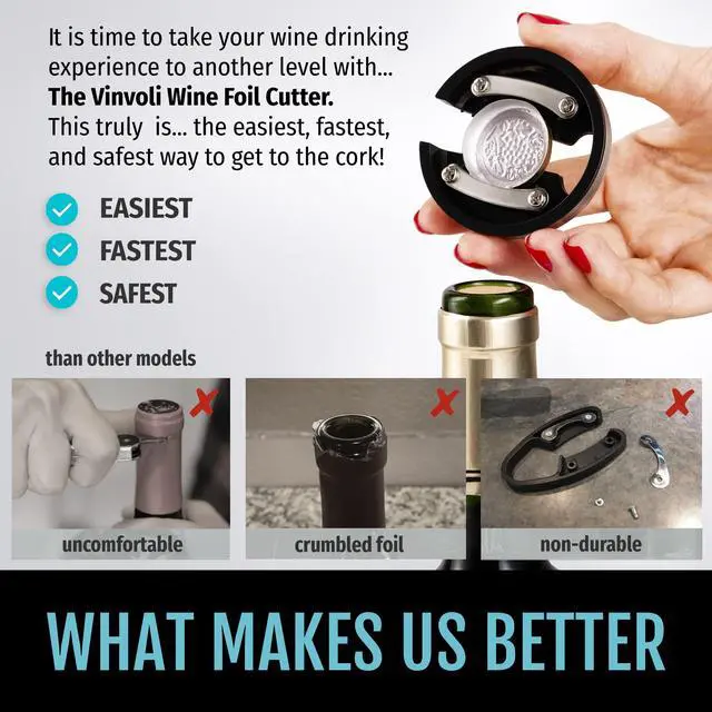 Alt view image 5 of 6 - Wine Foil Cutter - Luxury Stainless Steel Wine Foil Cutter Tool - Foil Cutter for Wine Bottles - Wine Cutter Foil Opener Neck Label Remover - Wine Top Seal Cutter - Wine Bottle Foil Cutter