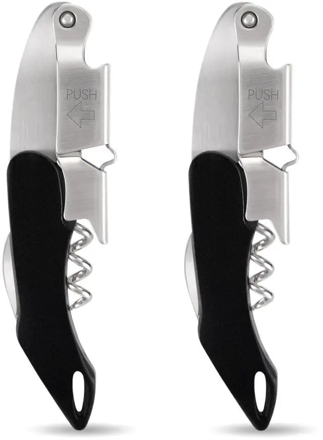Main image of 2-Pack Corkscrew Wine Opener - Heavy Duty Wine Key, Premium 420 Stainless Steel Wine Bottle Opener with Double Hinged, Foil Cutter, Gifts for Servers, Sommelier, Bartenders - Black