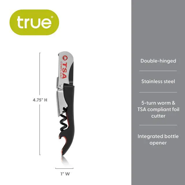 Alt view image 3 of 6 - Jetsetter TSA Compliant Double Hinged Waiters Corkscrew Wine Opener, Durable Stainless Steel with Built-in Bottle Opener and Foil Cutter for Travel, Outdoor Adventures, Home Bar, Set of 1, Black