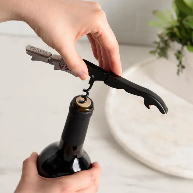 Alt view image 4 of 6 - Jetsetter TSA Compliant Double Hinged Waiters Corkscrew Wine Opener, Durable Stainless Steel with Built-in Bottle Opener and Foil Cutter for Travel, Outdoor Adventures, Home Bar, Set of 1, Black