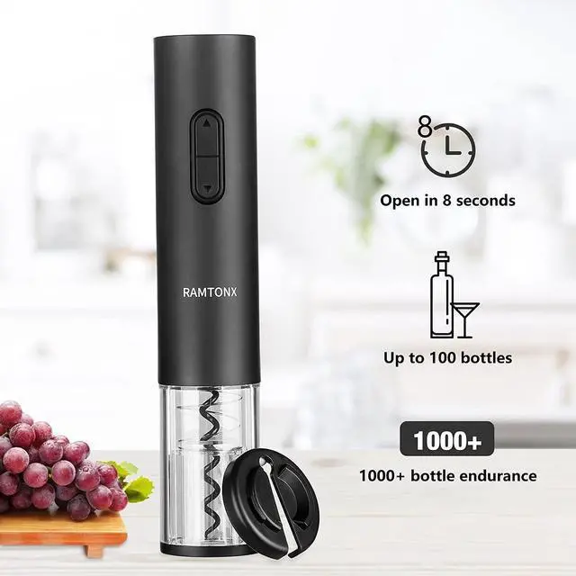 Alt view image 4 of 6 - Electric Wine Bottle Opener, Wine Opener Corkscrew Key Set with Foil Cutter,Automatic Reusable Easy Carry Black Wine Opener Gift for Waiter Women in Home Kitchen Party Bar Outdoor