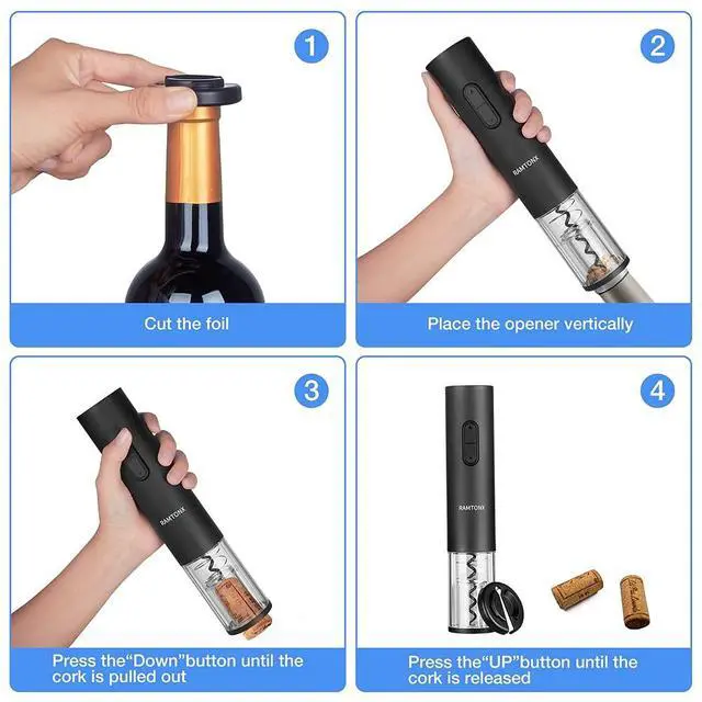 Alt view image 3 of 6 - Electric Wine Bottle Opener, Wine Opener Corkscrew Key Set with Foil Cutter,Automatic Reusable Easy Carry Black Wine Opener Gift for Waiter Women in Home Kitchen Party Bar Outdoor