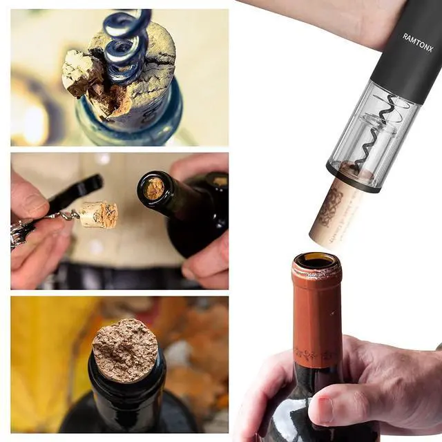 Alt view image 5 of 6 - Electric Wine Bottle Opener, Wine Opener Corkscrew Key Set with Foil Cutter,Automatic Reusable Easy Carry Black Wine Opener Gift for Waiter Women in Home Kitchen Party Bar Outdoor