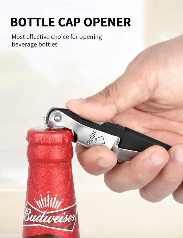 Alt view image 4 of 7 - Wine Key - Professional Handcrafted Heavy Duty Waiter Corkscrew, Compact Wine Opener with Double Hinged, Foil Cutter and Bottle Opener, Gifts for Severs, Sommelier, Bartenders (4Pack-Black)