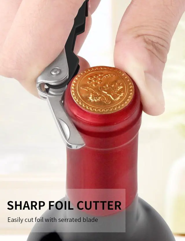 Alt view image 3 of 7 - Wine Key - Professional Handcrafted Heavy Duty Waiter Corkscrew, Compact Wine Opener with Double Hinged, Foil Cutter and Bottle Opener, Gifts for Severs, Sommelier, Bartenders (4Pack-Black)