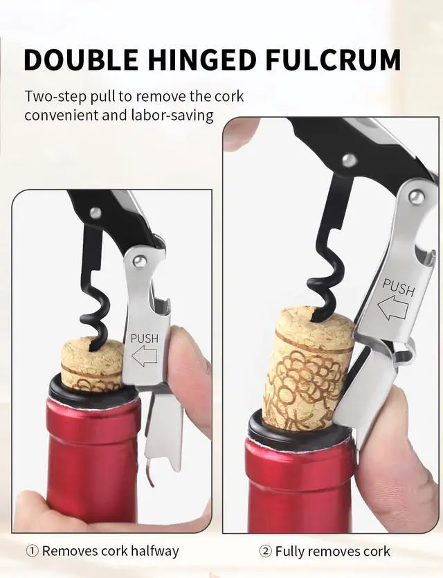 Alt view image 2 of 7 - Wine Key - Professional Handcrafted Heavy Duty Waiter Corkscrew, Compact Wine Opener with Double Hinged, Foil Cutter and Bottle Opener, Gifts for Severs, Sommelier, Bartenders (4Pack-Black)