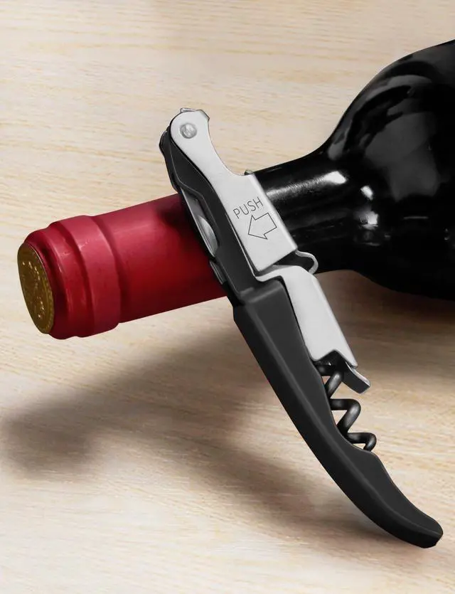 Alt view image 7 of 7 - Wine Key - Professional Handcrafted Heavy Duty Waiter Corkscrew, Compact Wine Opener with Double Hinged, Foil Cutter and Bottle Opener, Gifts for Severs, Sommelier, Bartenders (4Pack-Black)